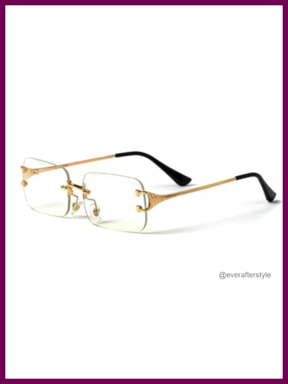 Rimless Rectangular Clear Lens Gold Wire Metal Frameless Unisex Hip Hop Eye